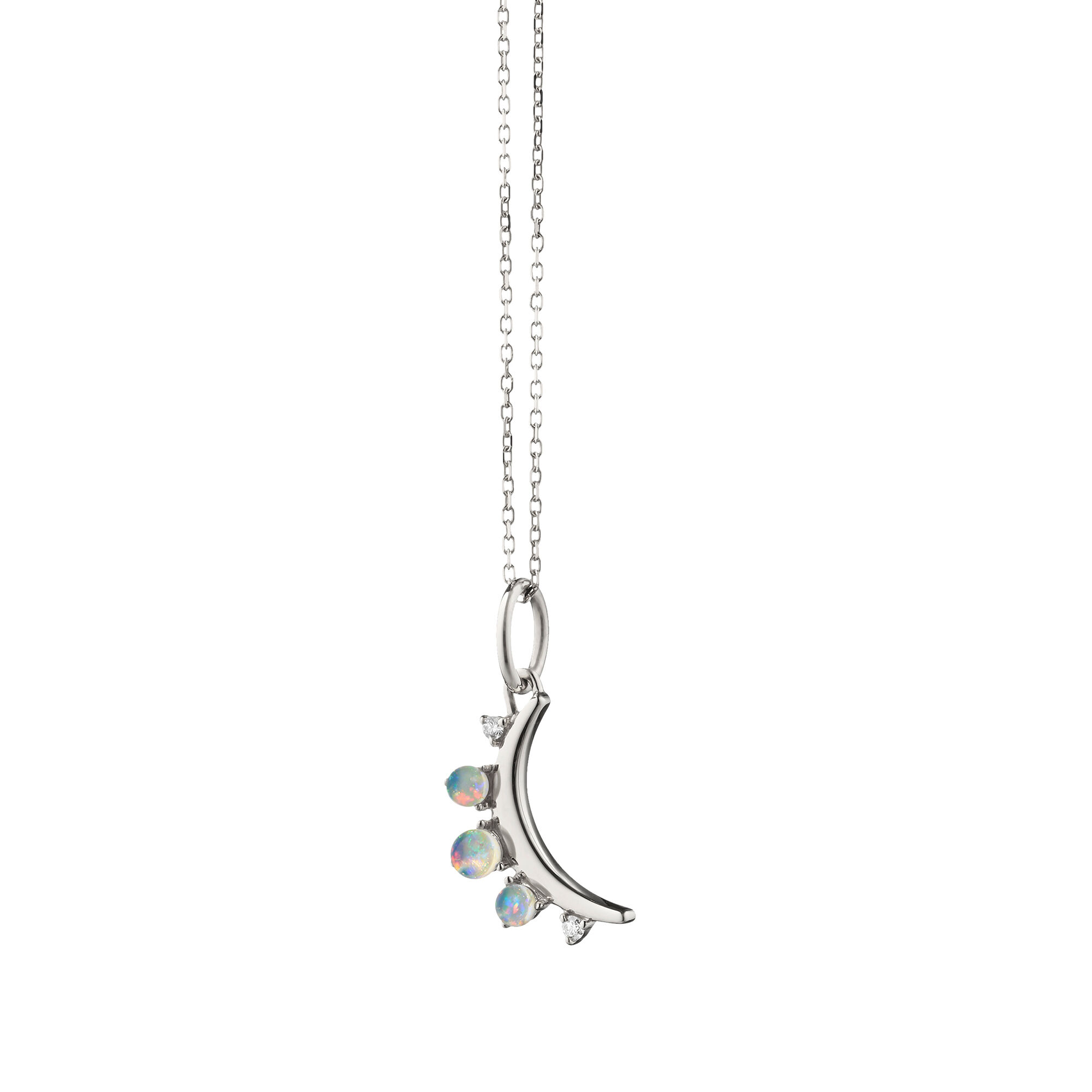 Monica Rich Kosann Birthstones Silver and Opal and White Sapphire Mini Moon October Pendant Maison Birks